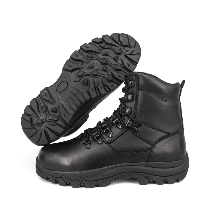 Bottes en cuir de combat de la police noire de la cheville 6105